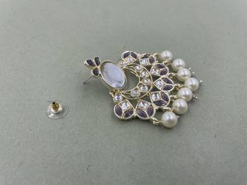 Gold Plated Purple Kundan Pearls Floral Jhumki Earrings 4