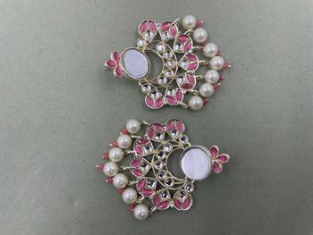 Gold Plated Pink Kundan Pearls Floral Jhumki Earrings 1