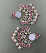 Gold Plated Pink Kundan Pearls Floral Jhumki Earrings