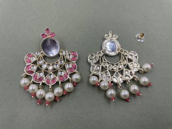 Gold Plated Pink Kundan Pearls Floral Jhumki Earrings 2