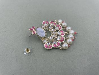 Gold Plated Pink Kundan Pearls Floral Jhumki Earrings 4