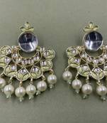 Gold Plated Mint Green Kundan Pearls Floral Jhumki Earrings