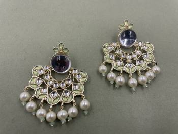 Gold Plated Mint Green Kundan Pearls Floral Jhumki Earrings 2