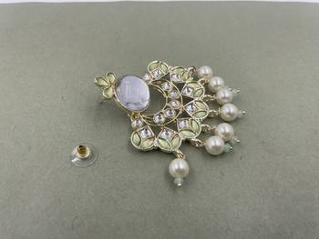 Gold Plated Mint Green Kundan Pearls Floral Jhumki Earrings 4