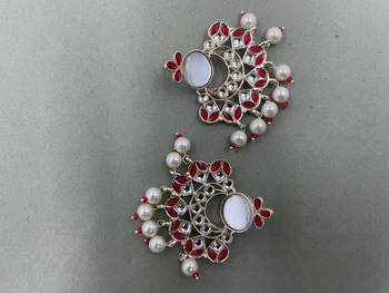 Gold Plated Red Kundan Pearls Floral Jhumki Earrings 4