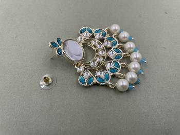Gold Plated Sky Blue Kundan Pearls Floral Jhumki Earrings 4