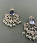 Gold Plated White Kundan Pearls Floral Jhumki Earrings