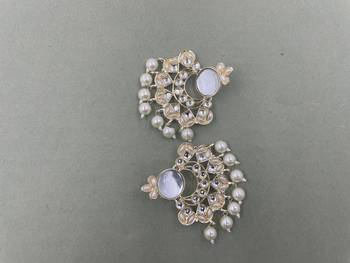 Gold Plated White Kundan Pearls Floral Jhumki Earrings 2