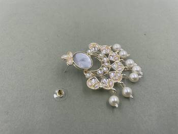 Gold Plated White Kundan Pearls Floral Jhumki Earrings 4