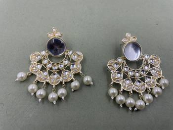 Gold Plated Peach Kundan Pearls Floral Jhumki Earrings 1
