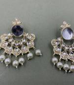 Gold Plated Peach Kundan Pearls Floral Jhumki Earrings