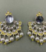 Gold Plated Yellow Kundan Pearls Floral Jhumki Earrings