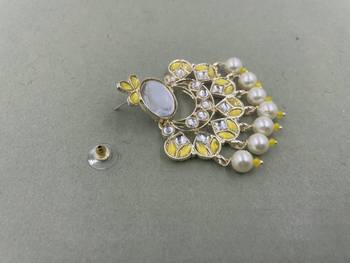 Gold Plated Yellow Kundan Pearls Floral Jhumki Earrings 4