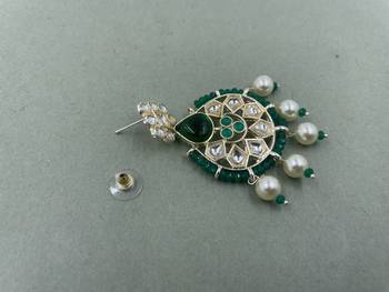 Gold Plated Floral Green Kundan Pearls Studded Jhumki Earrings 3