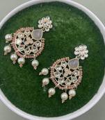 Gold Plated Floral Peach Kundan Pearls Studded Jhumki Earrings
