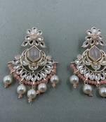 Gold Plated Floral Peach Kundan Pearls Studded Jhumki Earrings