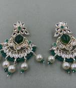 Gold Plated Floral Green Kundan Pearls Studded Jhumki Earrings