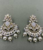 Gold Plated Floral White Kundan Pearls Studded Jhumki Earrings