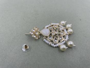 Gold Plated Floral White  Kundan Pearls Studded Jhumki Earrings 4