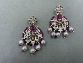 Gold Plated Floral Purple  Kundan Pearls Studded Jhumki Earrings 1