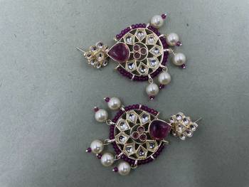 Gold Plated Floral Purple  Kundan Pearls Studded Jhumki Earrings 3