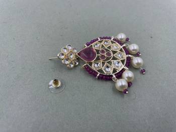 Gold Plated Floral Purple  Kundan Pearls Studded Jhumki Earrings 4