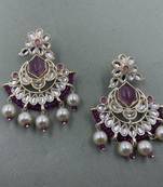 Gold Plated Floral Purple  Kundan Pearls Studded Jhumki Earrings