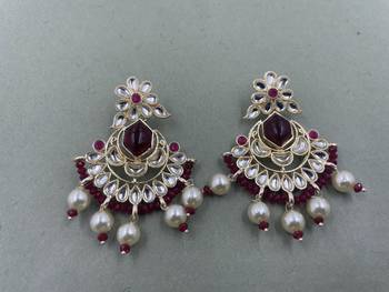 Gold Plated Floral Purple  Kundan Pearls Studded Jhumki Earrings 1