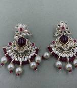 Gold Plated Floral Purple  Kundan Pearls Studded Jhumki Earrings