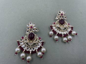 Gold Plated Floral Purple  Kundan Pearls Studded Jhumki Earrings 2