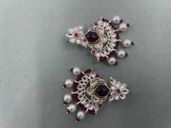 Gold Plated Floral Purple  Kundan Pearls Studded Jhumki Earrings 3