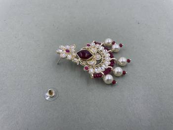 Gold Plated Floral Purple  Kundan Pearls Studded Jhumki Earrings 4