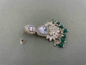 Gold Plated Classic Green Pearls Kundan Studded Jhumki Earrings 4