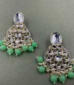 Gold Plated Classic Mint Green Pearls Kundan Studded Jhumki Earrings