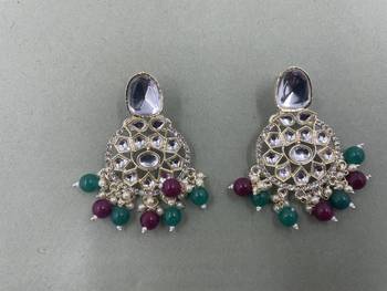 Gold Plated Classic Green Red Pearls Kundan Studded Jhumki Earrings 1