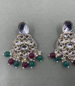 Gold Plated Classic Green Red Pearls Kundan Studded Jhumki Earrings