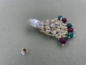 Gold Plated Classic Green Red Pearls Kundan Studded Jhumki Earrings 4