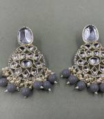 Gold Plated Classic Grey Pearls Kundan Studded Jhumki Earrings
