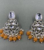 Gold Plated Classic Orange Pearls Kundan Studded Jhumki Earrings