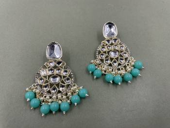 Gold Plated Classic Rama Green Pearls Kundan Studded Jhumki Earrings 1