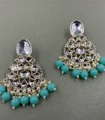 Gold Plated Classic Rama Green Pearls Kundan Studded Jhumki Earrings