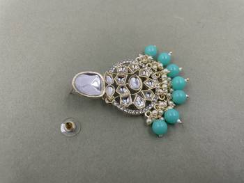 Gold Plated Classic Rama Green Pearls Kundan Studded Jhumki Earrings 4