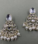 Gold Plated Classic White Pearls Kundan Studded Jhumki Earrings