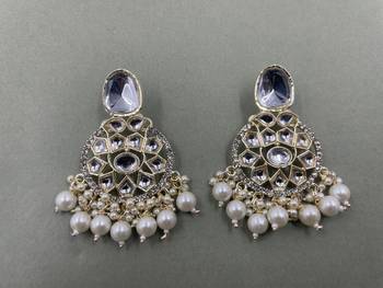 Gold Plated Classic White Pearls Kundan Studded Jhumki Earrings 2