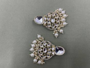 Gold Plated Classic White Pearls Kundan Studded Jhumki Earrings 3