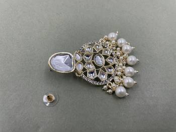 Gold Plated Classic White Pearls Kundan Studded Jhumki Earrings 4