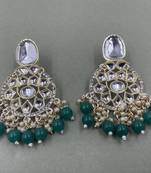 Gold Plated Stylish Green Pearls Kundan Studded Jhumki Earrings