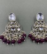 Gold Plated Stylish Maroon Pearls Kundan Studded Jhumki Earrings