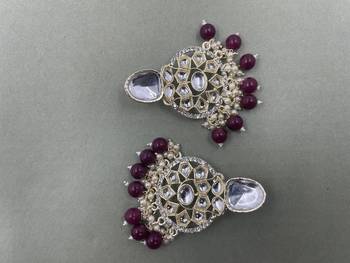Gold Plated Stylish Maroon Pearls Kundan Studded Jhumki Earrings 3