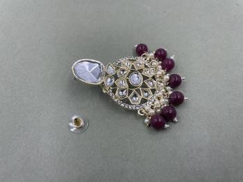 Gold Plated Stylish Maroon Pearls Kundan Studded Jhumki Earrings 4